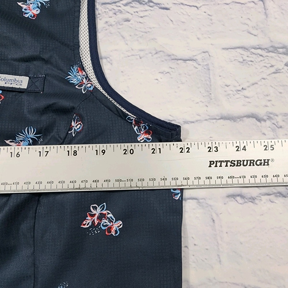 Columbia PFG WOMENS SIZE XL Navy Blue Floral Sleeveless Snap Button Shirt Top - Picture 2 of 9